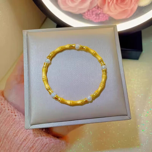 Cipu gold-colored bamboo bracelet plated with 18k gold, retro design, classical gold bracelet for girlfriend, bamboo bracelet