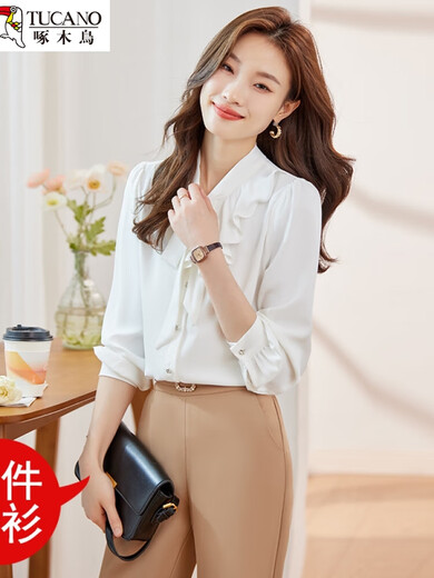Woodpecker acetate satin shirt for women 2026 new autumn and winter velvet thickened small high-end professional chiffon shirt top single white shirt 1 S (suitable for 8089Jin Jin equal to 0.5 kg)