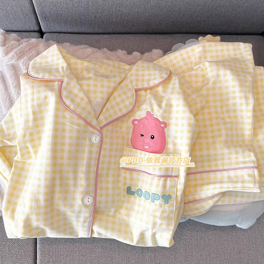 萱慕琳韩版可爱海狸露睡衣女春秋新款学生家居服三件套装夏天外穿 套l1478三件套装 M  建议80-100斤