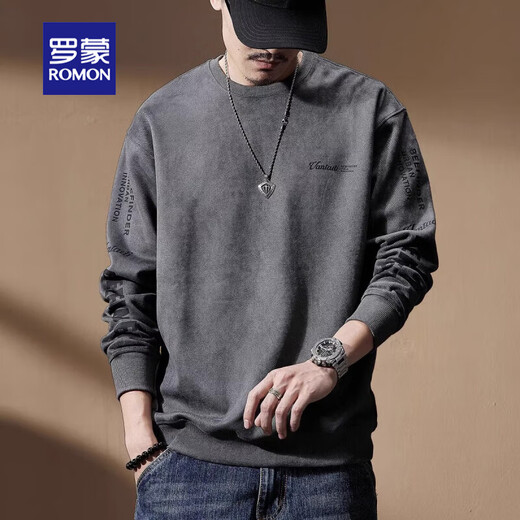 Толстовка ROMON из мягкой и удобной замши, мужская осенне-зимняя, в тяжелом весе, бархатная верхняя куртка больших размеров с длинными рукавами, мужская серая, 2XL, подходит на рост 160-180. Джин Джин равен 0,5 кг.