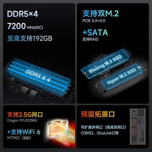 极夜 8700g迷你小主机台式电脑全铝 8600G/7800X3D/9600X/9700X/9900X/9800X3D【DeskMate】华擎X600 皓月银 DeskMate X600准系统（含无线