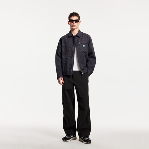 JACK&JONES Men's Parachute Pants Men's Autumn Overalls Men's Pants Slightly Loose Casual Pants Lightweight Trendy Pants Men E39 Black 33 180