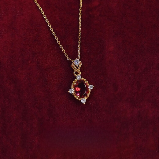 Pigeon Blood Tourmaline Necklace Women's 18K Gold Rouge Ruby Retro Pendant Clavicle Chain Gold and Silver Chain Rouge