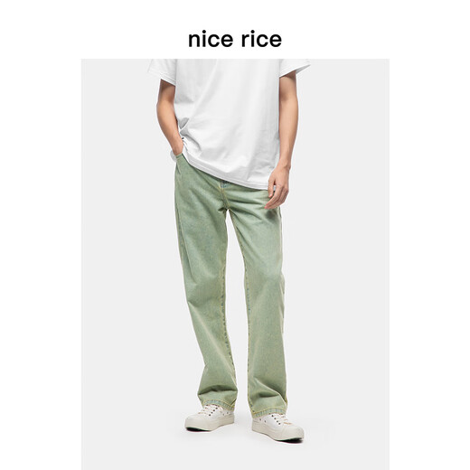 nice rice好饭 水洗做旧10.5盎司复古黄绿色小直筒牛仔裤NFD13077 黄绿色10.5盎司 L