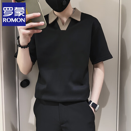 Romon Polo haut de gamme Shirt à manches courtes pour la marque de mode d'été masculine beau t-shirt à col en v contrasté 2024 Nouveau homme à manchettes d'été masculin XL Recommandé 135-145jin [Jin est égal à 0,5 kg]