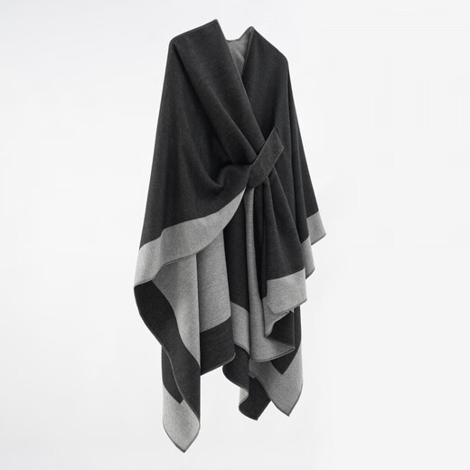 Wooden flute cloak winter men's autumn and winter European and American travel style shawl outer versatile double-sided solid color warm scarf for women black gray 135*155
