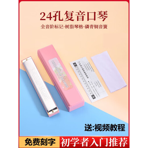 Swan (SWAN) genuine harmonica 24-hole polyphonic C-tune beginners students introductory children's self-study special oral organ instruments 28-hole accent C-tune-Gem Blue + full set of gifts