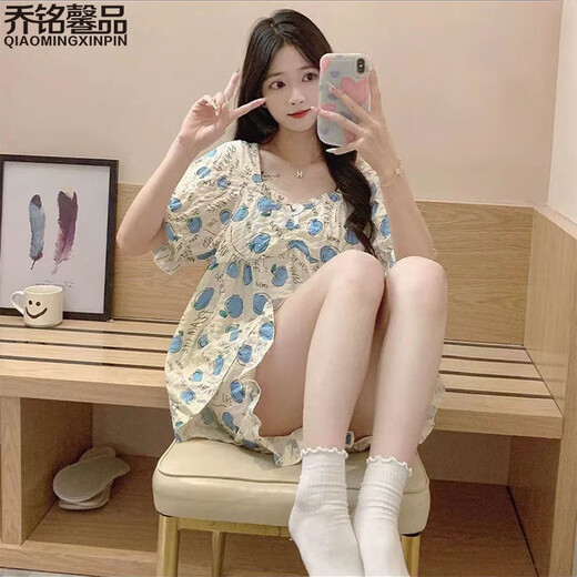 Qiao mingxin piano pyjamas mit Brustpyjamas für Frauen für Sommer Kurzarm Pure Cotton Cute Home Clothing Thin Student Lose Set DWX-3927-3 [Bring deine eigene Brustpads] XL [110-130jin [Jin gleich 0,5 kg]]