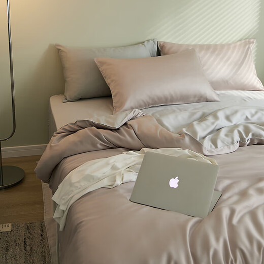 Noxessman light luxury simple 80 count Tencel bed sheet four-piece set ice silk summer silky naked sleeping quilt home textile bedding quilt cover