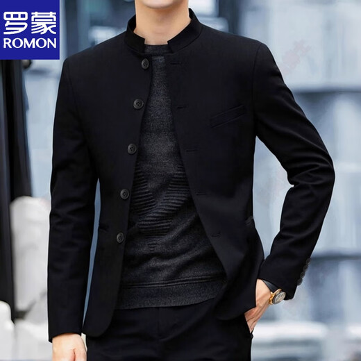Luo Meng Gentleman Mao Suit Young People New Chinese Style Men's Republic of China Stand Collar Suit Jacket Men's Suit Large Size Trendy Mao Suit S 85-105Jin Jin is equal to 0.5 kg