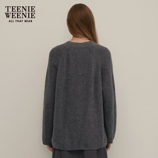 Teenie Weenie Australian wool + yak cashmere blend bear winter clothing relaxed and fashionable knitted cardigan for women dark gray M (165)