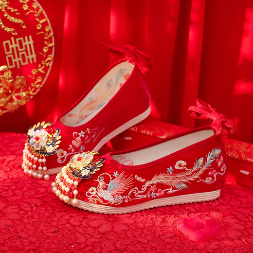 Tianyi Bride Xiuhe Wedding Zapatos Tassel Hanfu Hanfu Style Faho Borded Zapatos Bordados Red Red Wedding Wedding Wedding Wedding Style Red Wedding Shops con Cheongsam Tassel Hanfu [Supreme Fengming Red Size 38]