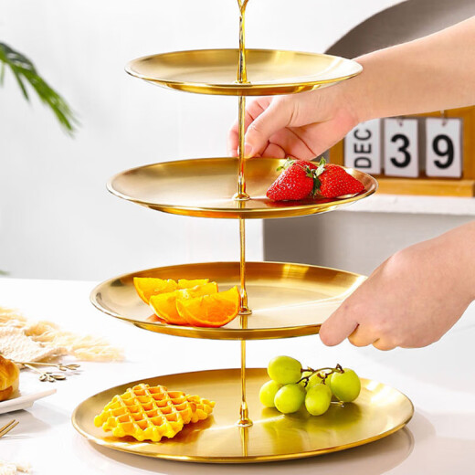 Meidu light luxury gold-plated fruit plate afternoon tea tray dessert table dry fruit plate pastry plate cake stand snack candy plate [gold-plated] 3 layers