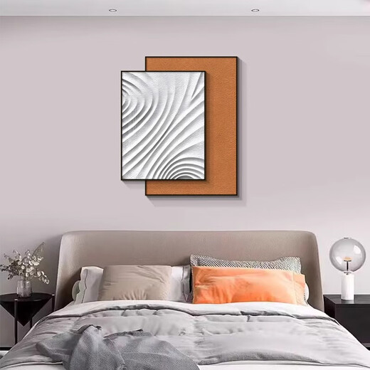 Yichao Bedroom Decorative Painting Modern Simple Bedside Hanging Painting Master Bedroom Background Wall Restaurant Mural Living Room Sofa Wall No Punching 01 Style 60*80+50*70 Crystal Porcelain Painting Abstract Art Suitable for 1.5-1.8 Meter Bed Aluminum Alloy/Crystal Porcelain Painting Smooth Surface + Easy to Care