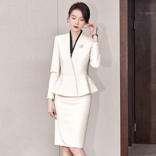 Sugargirl off-white high-end professional suit women's suit skirt executive formal wear case customer service front desk reception overalls off-white long-sleeved suit + black shirt + skirt M