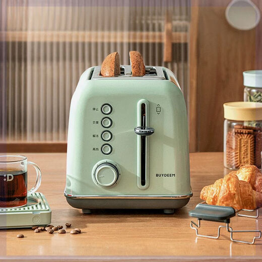 Beiding Retro Toaster Home Multifunctional Breakfast Machine Heated Sandwich Small Toaster Toaster D7 Light Fir Green Toaster + Temperature Kettle