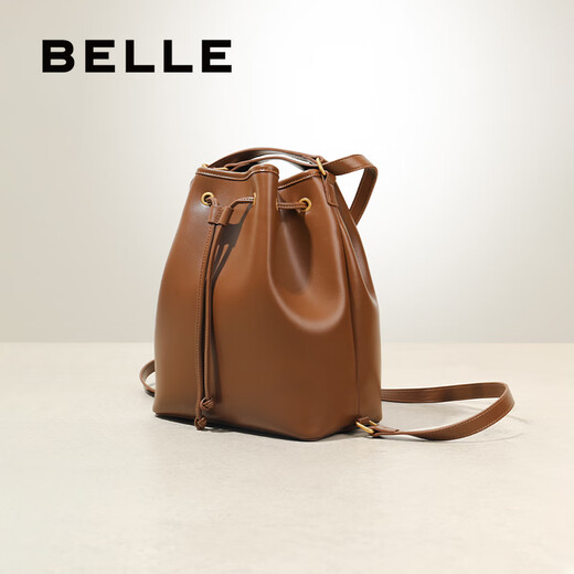百丽（Belle）包包女2024新款质感休闲斜挎大容量单肩水桶包双肩包X7170DX4 啡色