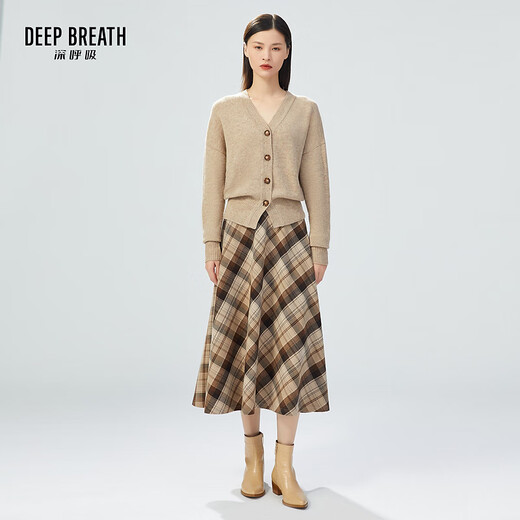 Take a deep breath DEEP BREATH Women's V-neck button loose pure wool knitted cardigan for women A400676 Oats S (size 2)