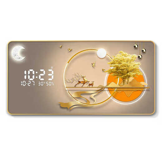 Hanxuan 2025 Nuevo restaurante de decoración de restaurantes Sala de estar electrónica Sala de estar detrás de la pared del radar Pantalla de pared de la pared de la pared Pintura de reloj JD13533 Modelo de pantalla digital 80*40 (Adecuado para restaurantes de aproximadamente 1.2 metros) Crystal Imagen PVC Gold Edge/Plug