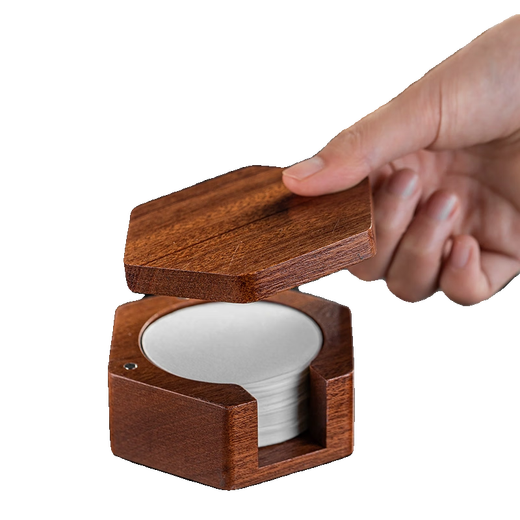 RSRDDY coffee filter paper storage box Moka pot powder bowl filter paper Italian coffee machine handle round wooden filter paper filter paper holder dustproof