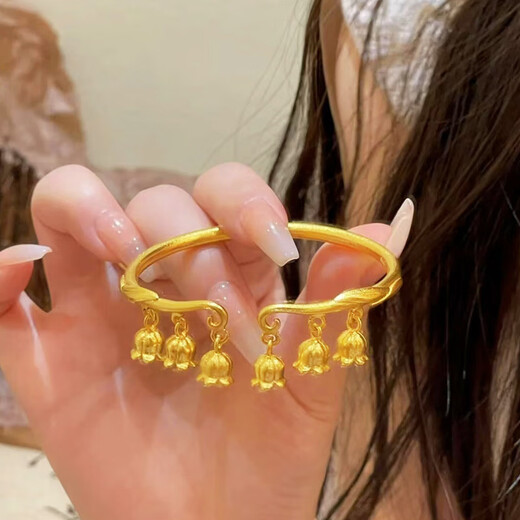 Fat Donglai's same style women's bracelet, new ancient golden bracelet, 18k lily of the valley bracelet, 3D hard gold bracelet, lily of the valley bracelet