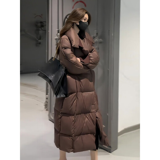 Pier Cardin high-end brand high-end fashion solid color long suit 2024 winter new quilt 90 white duck down warm outer skin Coffee S