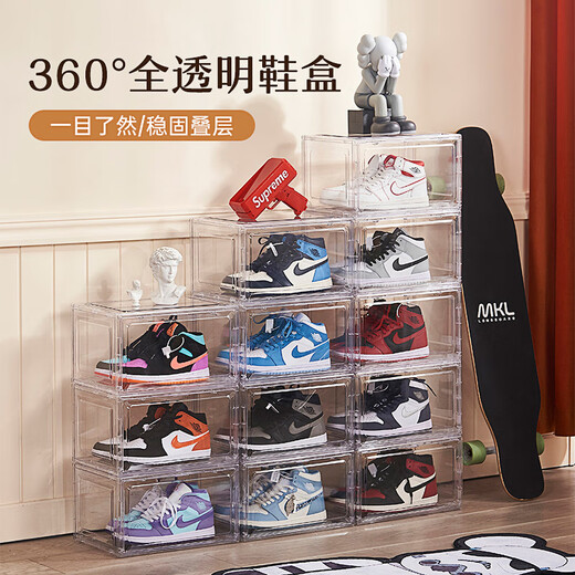 Jeko&Jeko Shoe Box Acrylic Shoe Cabinet Dustproof and Moisture-proof AJ High Top Shoes Magnetic Side Opening Shoe Box Storage Transparent Shoe Box Magnetic Side Opening Transparent Shoe Box 1 Pack