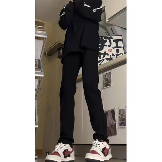 7家优品 破洞牛仔裤男士春夏季薄款美式高街微喇宽松直筒修身长裤子男 DFFS-722黑色（破洞） M