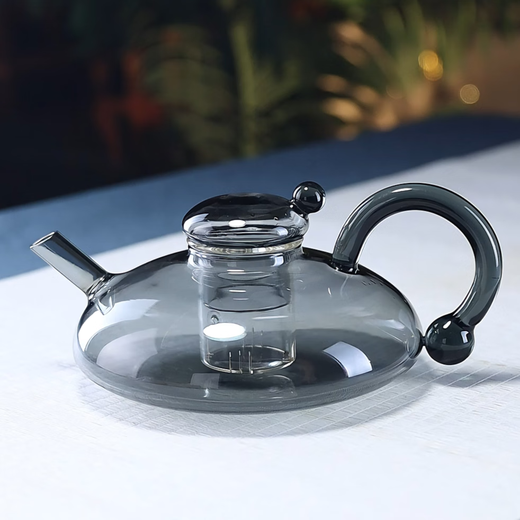 Full Nordic light luxury creative personality Cai Shu teapot heat-resistant glass teapot household electric ceramic stove boiling water tea set Cai Shu teapot (smoke gray)