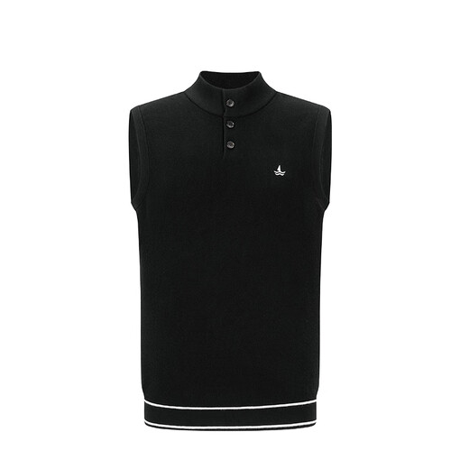 Navigare italienische Dinghy-Strickweste für Herren, Herbst und Winter, halboffener Kragen, Weste mit lässigem, ärmellosem Strickpullover, dunkles Nachtschwarz, Größe L