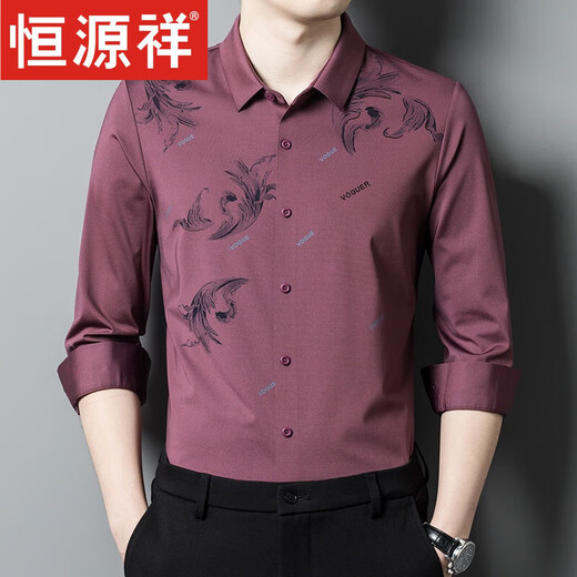 Hengyuan Xiangxi dad's dress for wedding banquet, father-in-law long-sleeved shirt, thin men's spring and autumn high-end nobleman BJ6627 red 165/M
