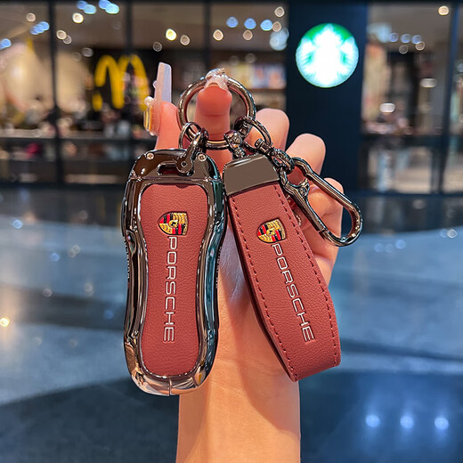 绅创适用保时捷钥匙套帕拉梅拉新能源卡宴911扣macan链718款taycan壳 锌合金【B款石墨黑】+皮绳款 全包保护