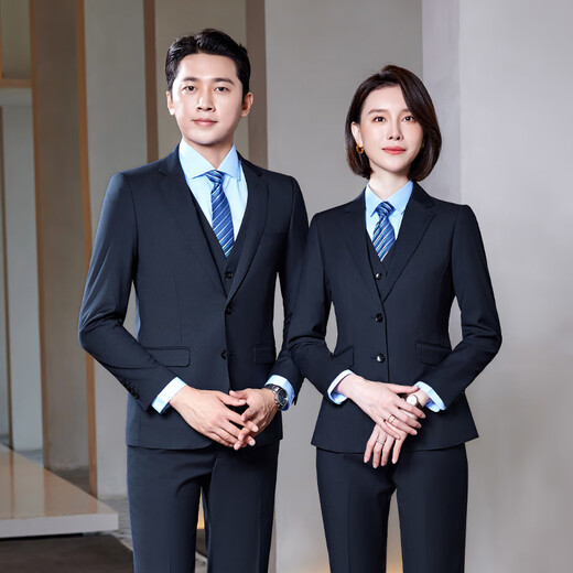 Velcro high-end wool suit suit for men and women, 4s hotel teacher interview, public salesperson unit group workwear, women's navy suit + trousers XL