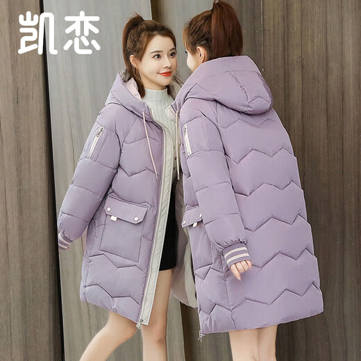 凯恋中长款棉服女中时尚棉衣休闲宽松面包服百搭外套加厚棉袄韩版P673 黑色 M