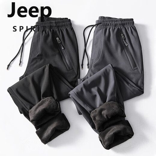 JEEP SPIRIT户外冲锋裤男女冬季加厚羊羔绒保暖防风防水弹力抓绒软壳登山裤子 【9928平角口】深蓝 M