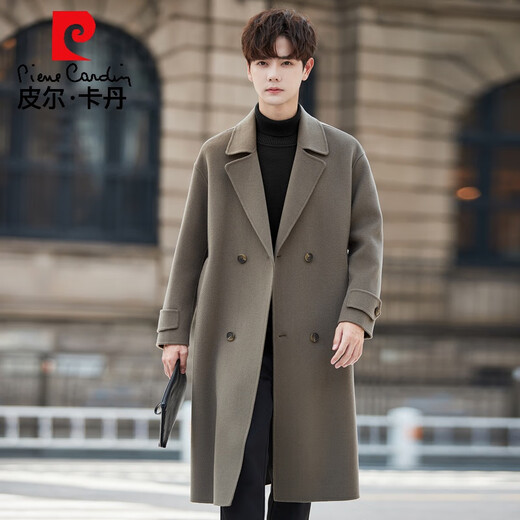 Pierre Cardin Warm Men's Double-sided Wool Coat Mid-Length Over-the-Knee Pure Wool Woolen Coat Windbreaker Thick and Loose in Winter Black L 175 (160-185Jin Jin equals 0.5kg)