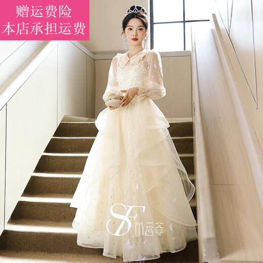 Fickan adult dress 18-year-old female adult girl 18th birthday annual party female banquet feeling slimming piano performance test, long champagne color 3XL