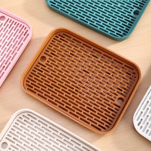 Large double-layer tea tray household rectangular drain tray water cup cup holder living room coffee table fruit tray plastic not broken beige double layer drainable