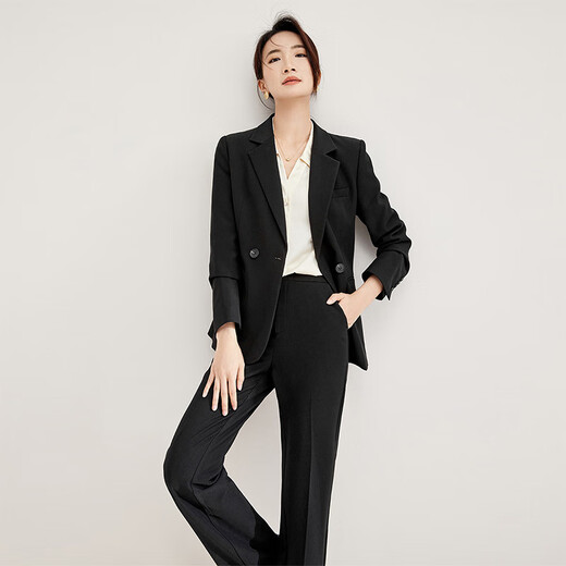 Shandubila Professional Commuting Suit Suit Women's Spring and Autumn Formal Suit Jacket Pants Interview Two-piece Set Black L