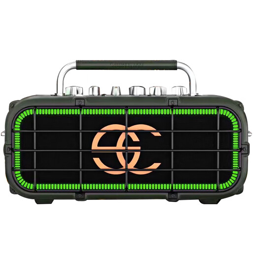 Songchuan International SC2-205 professional high-power performance karaoke audio sound card live broadcast karaoke outdoor trolley Bluetooth large speaker SC3-204 (dual 4-inch portable audio military green) + wireless microphone