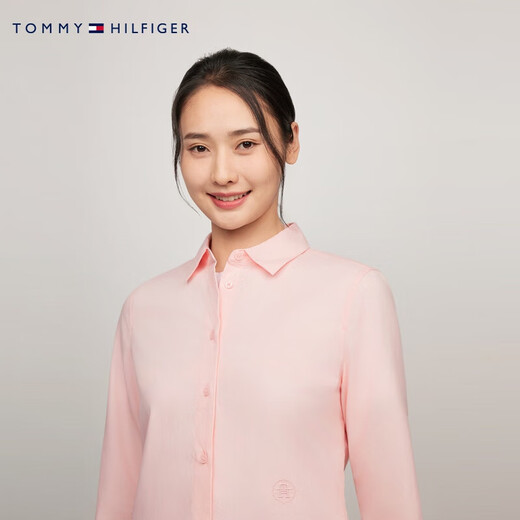 Tommy Hilfiger autumn and winter women's pure cotton simple medallion embroidery business casual commuting solid color long-sleeved shirt jacket