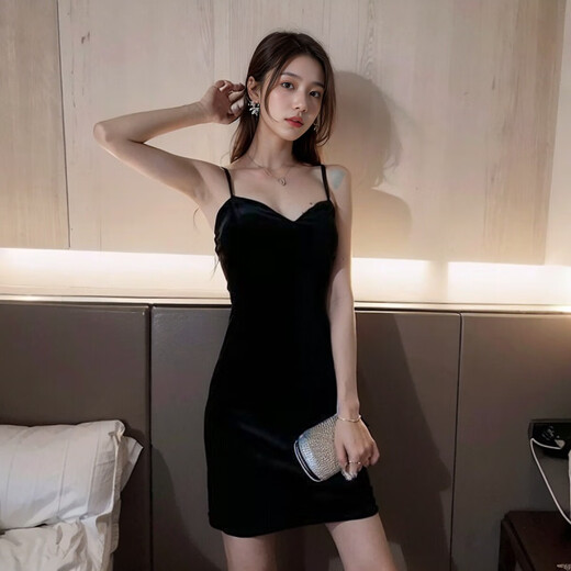 蝶霓斯夜店法式纯欲风性感丝绒低胸吊带连衣裙女春夏新款气质修身包臀短 A9067酒红色(撤柜捡漏，辣妹不撞 XL 【118至130斤】