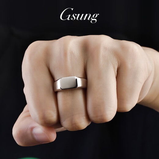 GsunG platinum ring men's PT950 new glossy seal ring simple platinum square men's ring customization price by gram contact before bidding