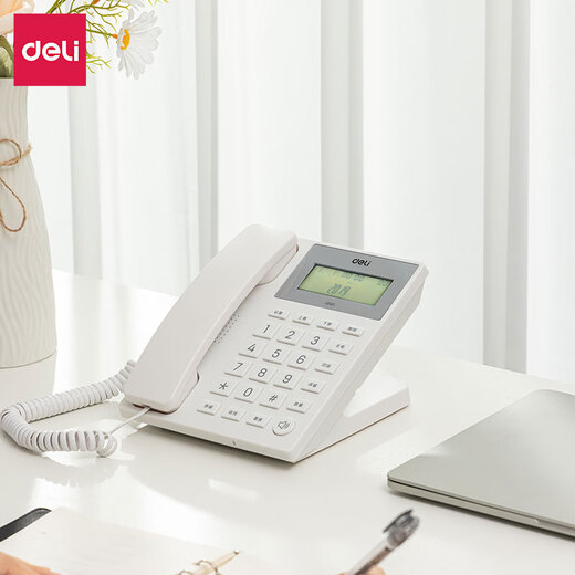 Deli phone, landline phone, office and home use, 30 elevation vertical screen display, adjustable screen brightness, ring sound volume, large key dialing, 13560 white