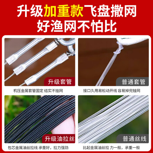 Fishing Banzhu's new gear frisbee net-famous gear turntable hand-thrown net disc fish net weighted iron chain fishing net spin net No. 4 silk thread 2 fingers 800 high 4 meters steel wire pull line 60 cm gear frisbee