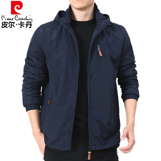 皮尔卡丹（pierre cardin）冲锋.衣外套男春秋男款户外美式防风风衣男装男士秋装运动夹克针 深蓝9888 不加绒 M