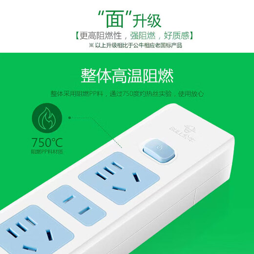 BULL bull plug strip with line 05 meters 1 meter 2 meters 3 meters 5 meters 20 meters high power office multi-jack socket 413K 15 holes single control switch 1.8 meters