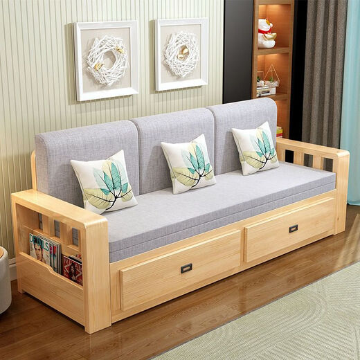 Baosa-Sofa-Bett ist vollständig massives Holzaufbewahrung, Teleskop und liegendes Wohnzimmer mit Multifunktionsfaltsofa mit Doppelpur-Apartment, Teakfarblänge 224*150, mehr als 2 Meter