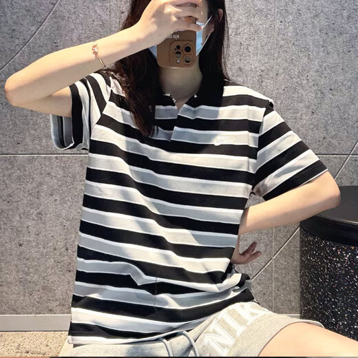 
Nike (NIKE) short-sleeved POLO shirt men's 2025 summer new striped sportswear casual lapel T-shirt business half-sleeved top FN3897-010 black and white stripes S