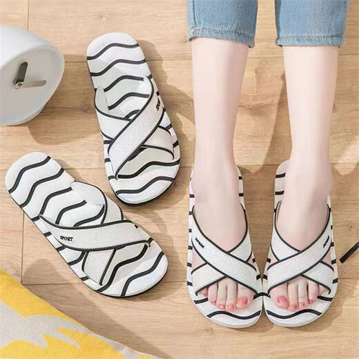 Wanpusen anti-slip silent large-size women's slippers for women indoor and outdoor summer couples wear summer soft-soled sandals for women, women white women's style 37 wide feet, fat, please buy one size